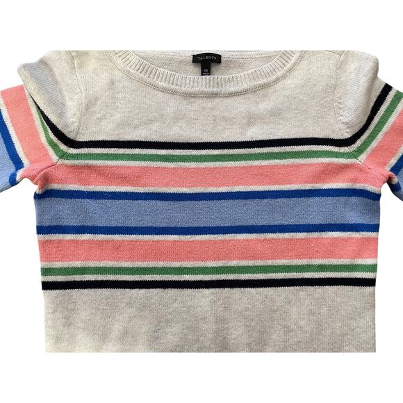 Talbots Sweater Womens XS Gray w/ Black Blue Pink Green Stripes Shoulder Buttons - Picture 4 of 8
